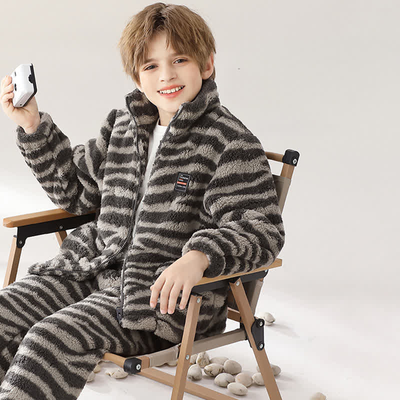 Ensemble de vêtements d'intérieur pour enfants avec motif zèbre et fermeture éclair - image 2