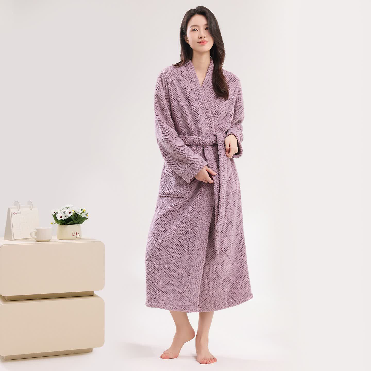 Peignoir en peluche à rayures et losanges - Violet - peignoir de bain - 2XL - image 0