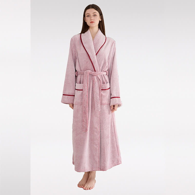 Peignoir unisexe en peluche, couleur unie, chaud - Rose - XL - image 5