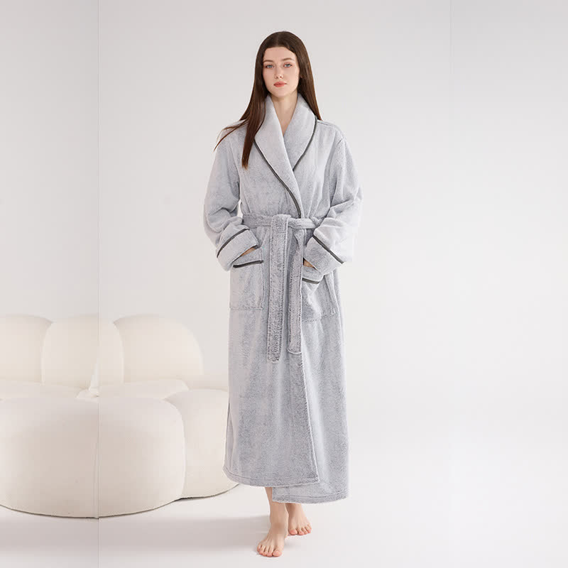 Peignoir unisexe en peluche, couleur unie, chaud - Gris - XL - image 7