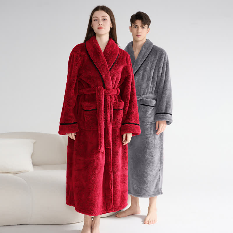 Peignoir unisexe en peluche, chaud et uni, long - image 3