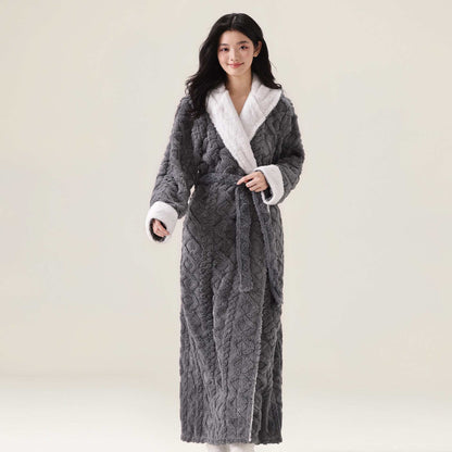 Peignoir jacquard à capuche et motif peluche, chaud - Gris - XL - image 0