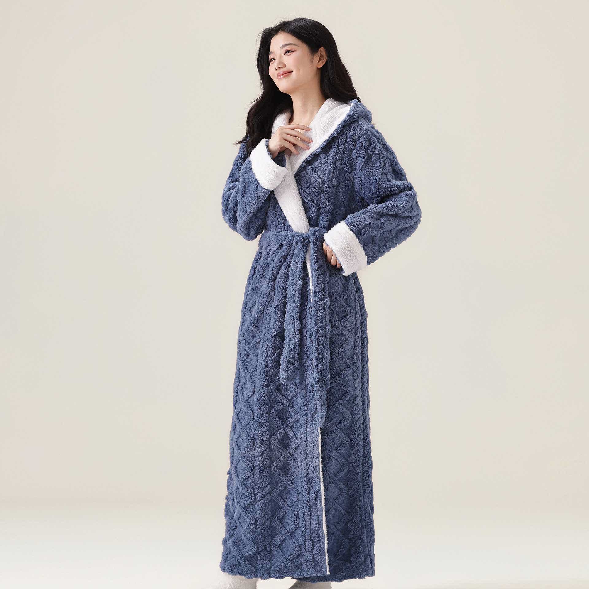 Peignoir jacquard à capuche et motif peluche, chaud - bleu marine - XL - image 2