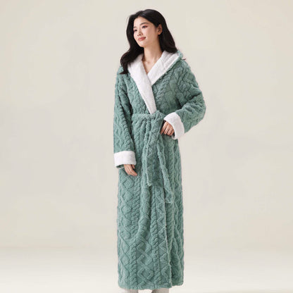 Peignoir jacquard à capuche et motif peluche, chaud - Vert - XL - image 4