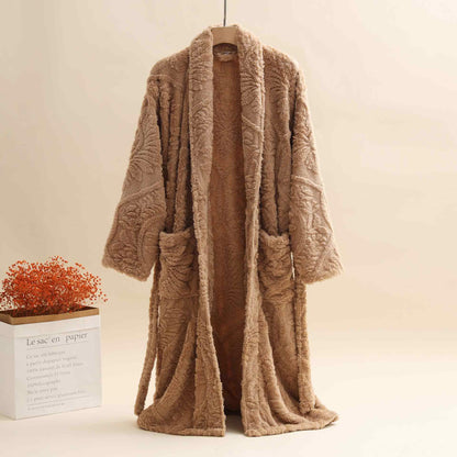 Peignoir chaud unisexe rétro en jacquard peluche - Café - XL - image 4