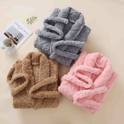 Peignoir chaud unisexe rétro en jacquard peluche - image 2