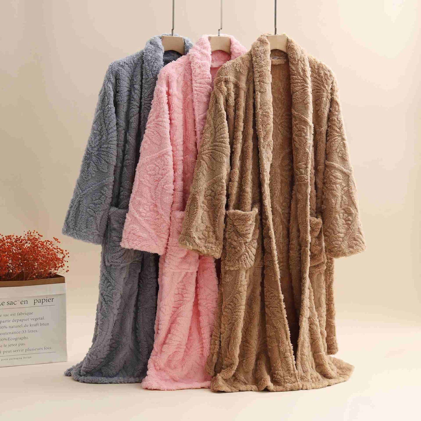 Peignoir chaud unisexe rétro en jacquard peluche - image 0