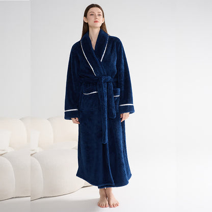 Peignoir unisexe en peluche, chaud et uni, long - bleu marine - XL - image 8