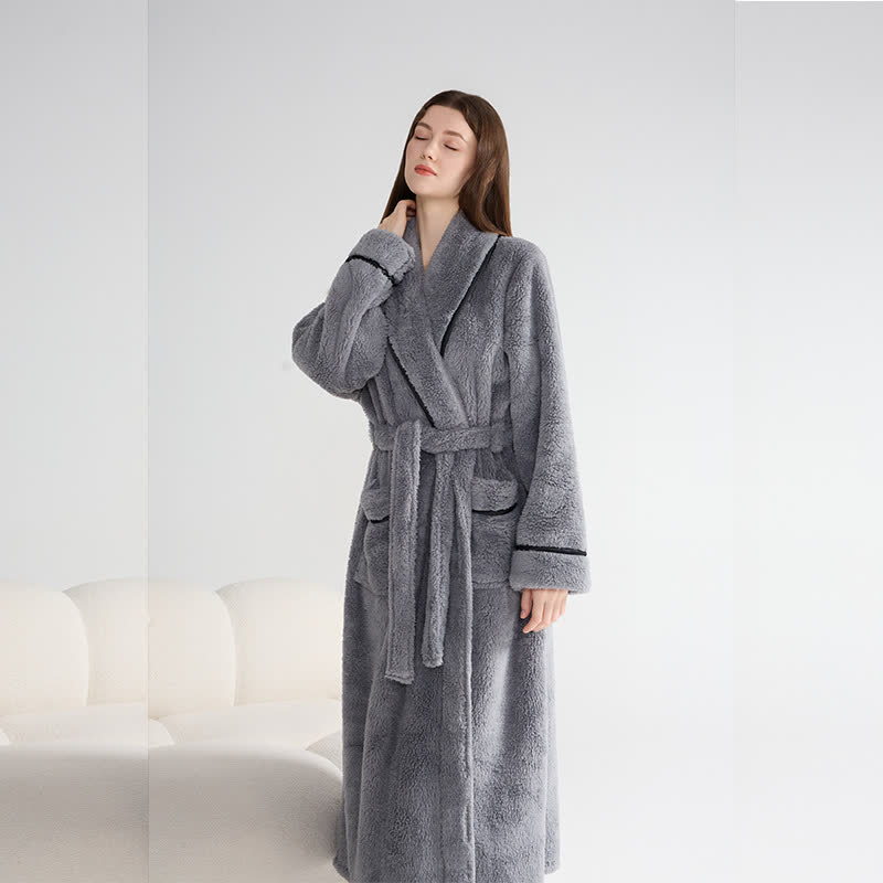 Peignoir unisexe en peluche, chaud et uni, long - Gris - XL - image 10