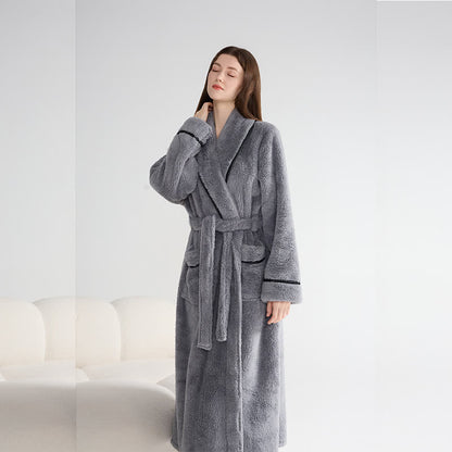 Peignoir unisexe en peluche, chaud et uni, long - Gris - XL - image 10