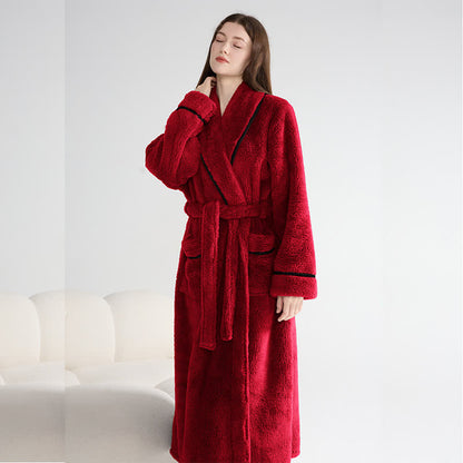 Peignoir unisexe en peluche, chaud et uni, long - Vin - XL - image 6