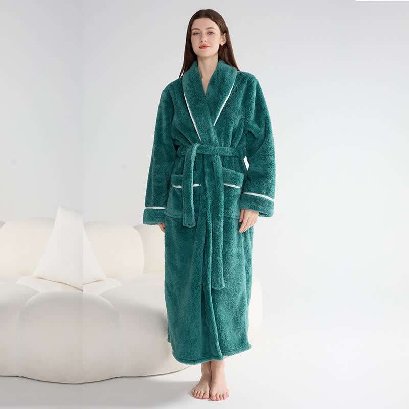 Peignoir unisexe en peluche, chaud et uni, long - Vert - XL - image 4