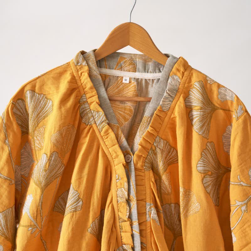 Chemise de nuit en coton inspirée du Hanfu et ornée de feuilles de ginkgo - image 30