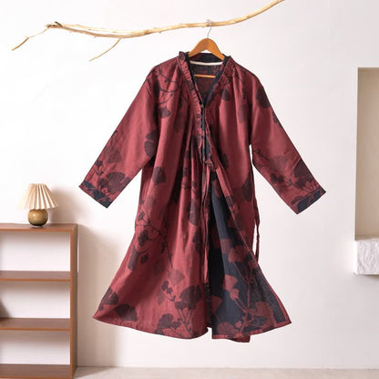 Chemise de nuit en coton inspirée du Hanfu et ornée de feuilles de ginkgo - Rouge - XL - image 36