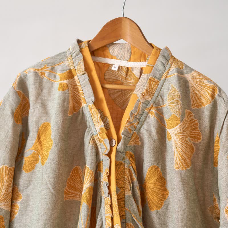 Chemise de nuit en coton inspirée du Hanfu et ornée de feuilles de ginkgo - image 34