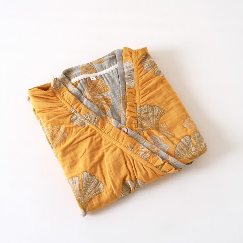 Chemise de nuit en coton inspirée du Hanfu et ornée de feuilles de ginkgo - image 29