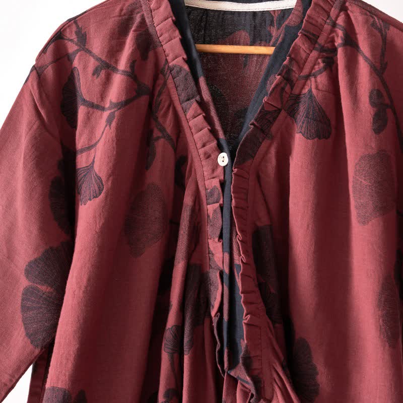 Chemise de nuit en coton inspirée du Hanfu et ornée de feuilles de ginkgo - image 38