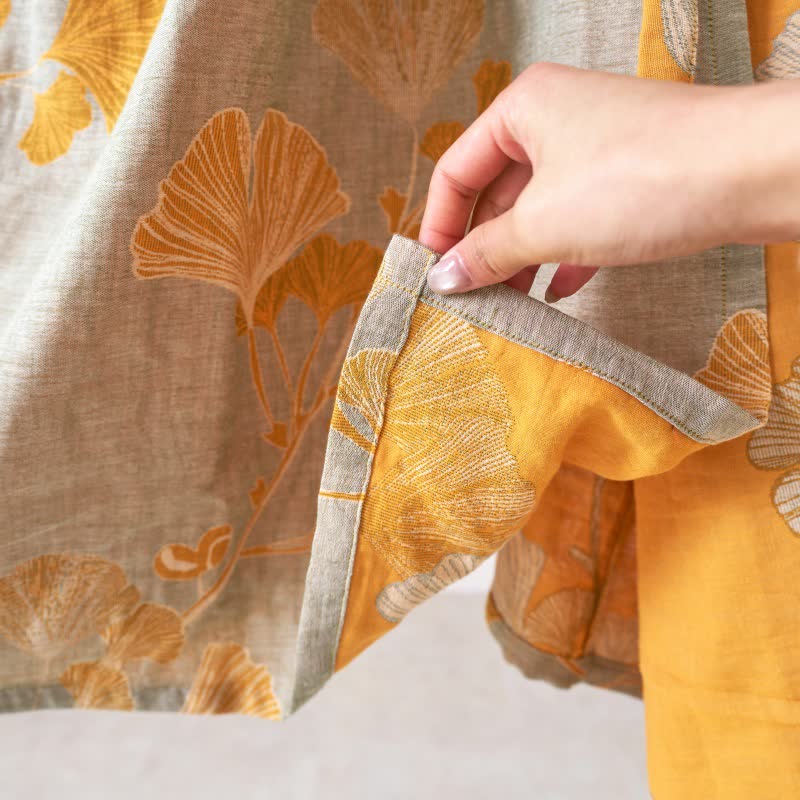 Chemise de nuit en coton inspirée du Hanfu et ornée de feuilles de ginkgo - image 35