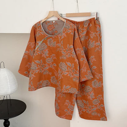 Pyjama en gaze de coton style pivoine orientale - Orange - XL - image 3