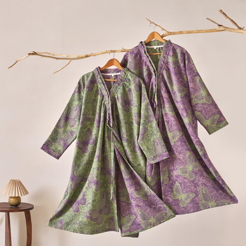 Chemise de nuit élégante en coton à volants papillon - image 1