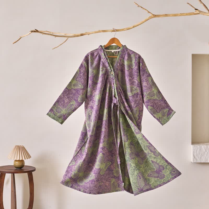 Chemise de nuit élégante en coton à volants papillon - Violet - XL - image 0