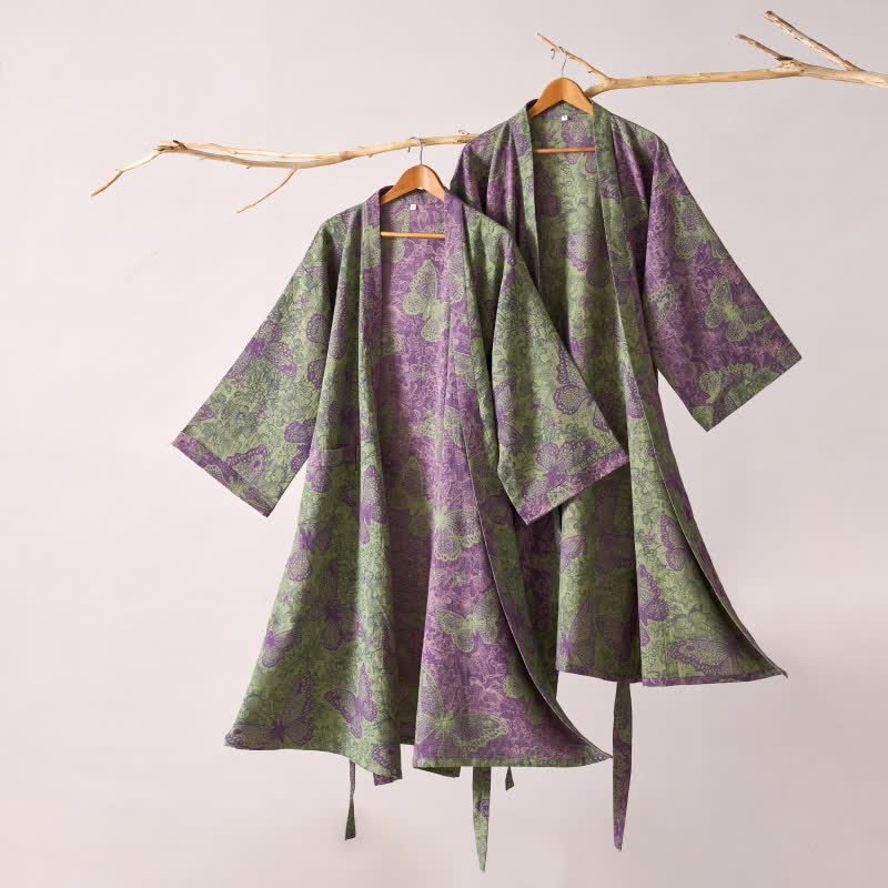 Peignoir de style kimono onirique en gaze de coton à motif papillon - image 1