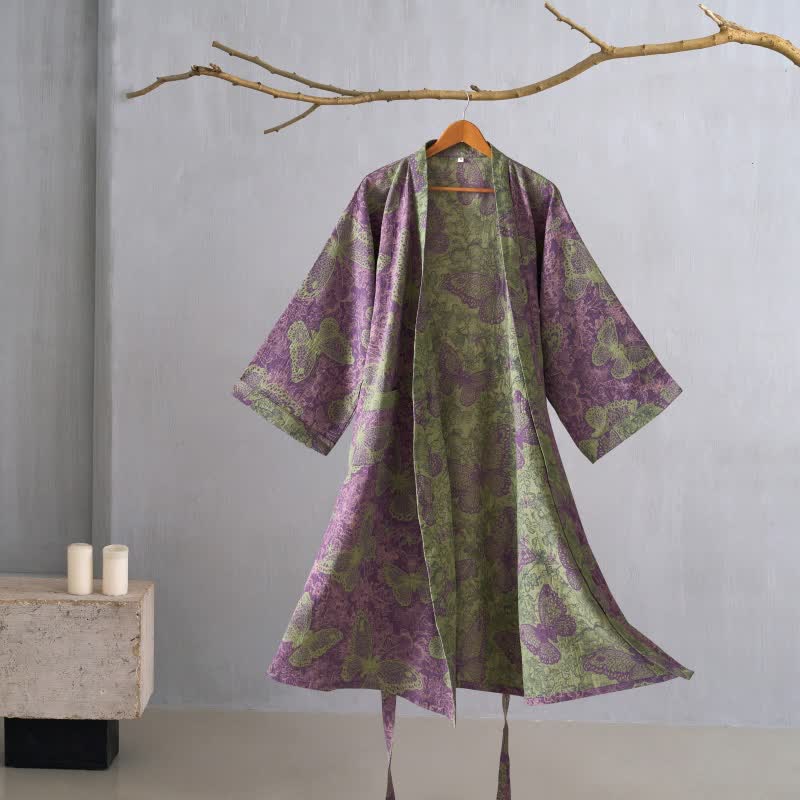 Peignoir de style kimono onirique en gaze de coton à motif papillon - Violet - XL - image 9