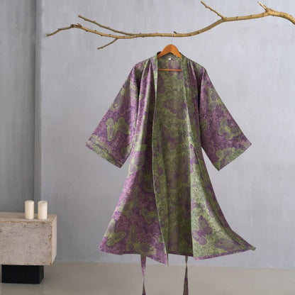 Peignoir de style kimono onirique en gaze de coton à motif papillon - Violet - XL - image 9