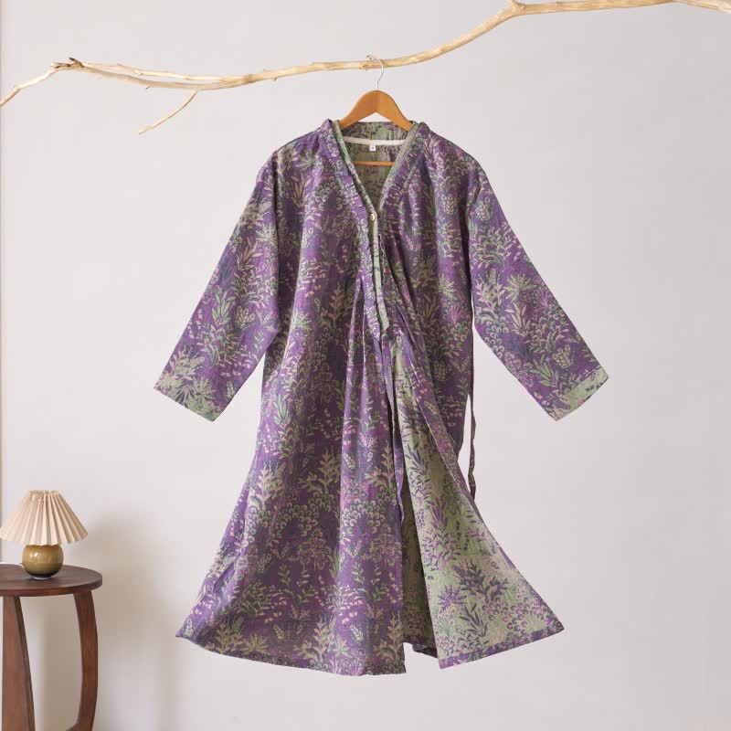 Chemise de nuit en coton à volants à motifs botaniques - Violet - XL - image 8
