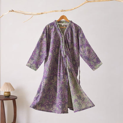 Chemise de nuit en coton à volants à motifs botaniques - Violet - XL - image 8
