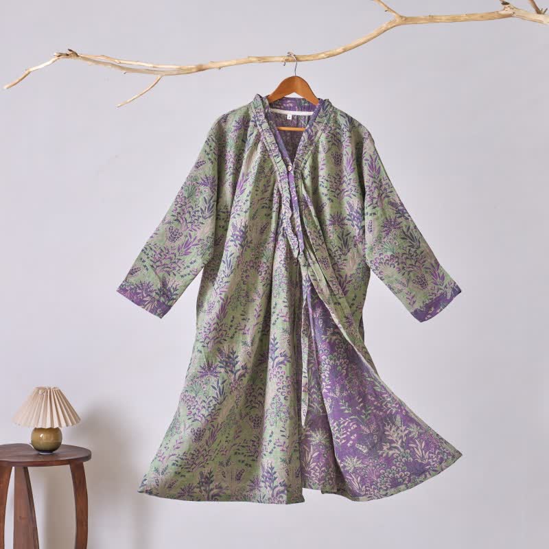 Chemise de nuit en coton à volants à motifs botaniques - Vert - XL - image 0