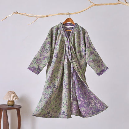 Chemise de nuit en coton à volants à motifs botaniques - Vert - XL - image 0
