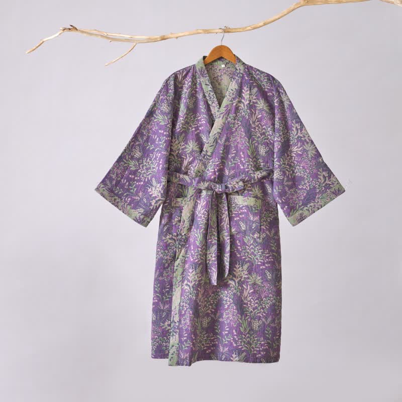 Kimono en gaze de coton avec housse à motifs botaniques - image 3