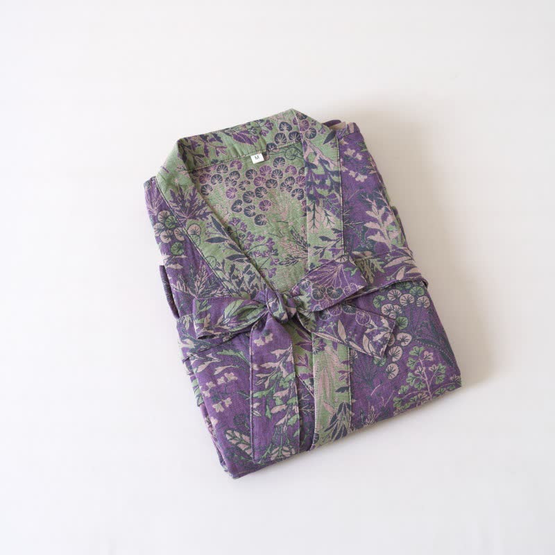 Kimono en gaze de coton avec housse à motifs botaniques - image 5