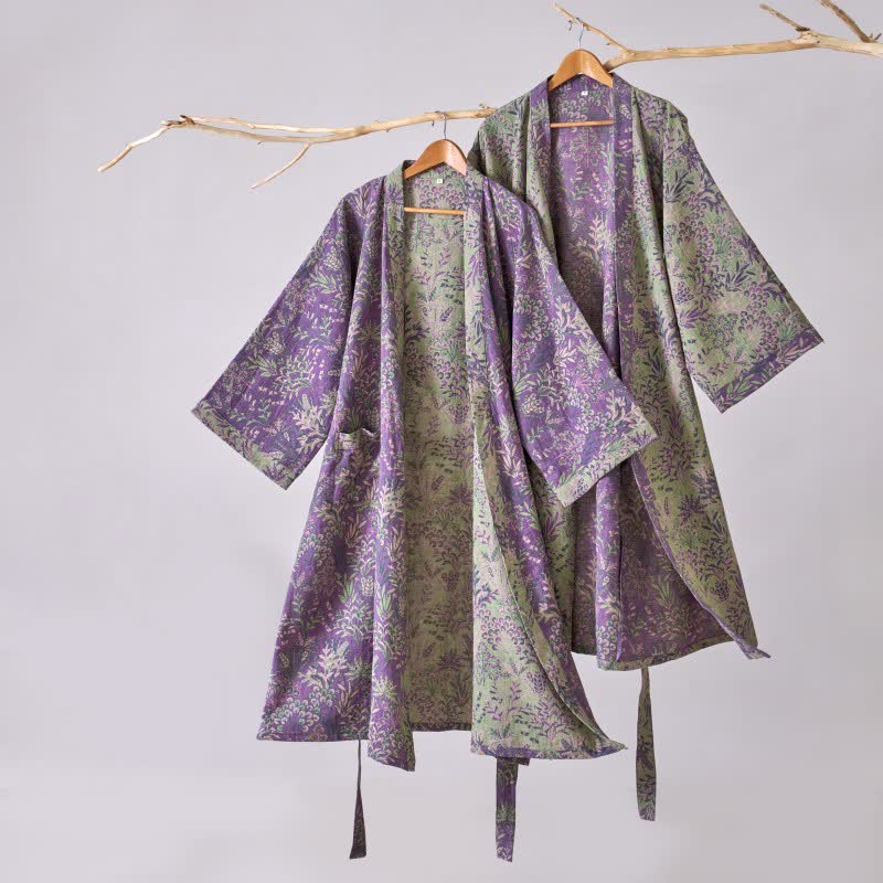 Kimono en gaze de coton avec housse à motifs botaniques - image 1