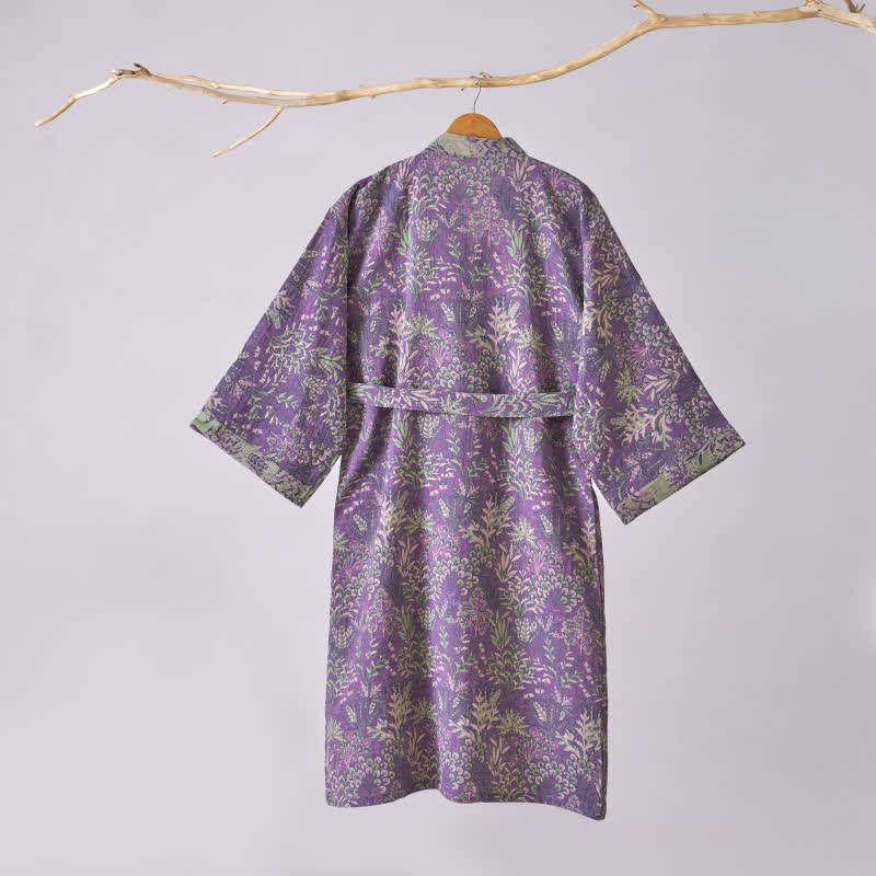 Kimono en gaze de coton avec housse à motifs botaniques - image 4