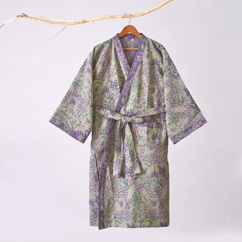Kimono en gaze de coton avec housse à motifs botaniques - image 9