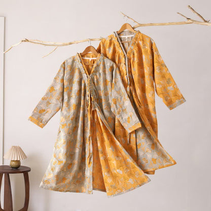Chemise de nuit en coton à volants et à motif de feuille de ginkgo - image 1