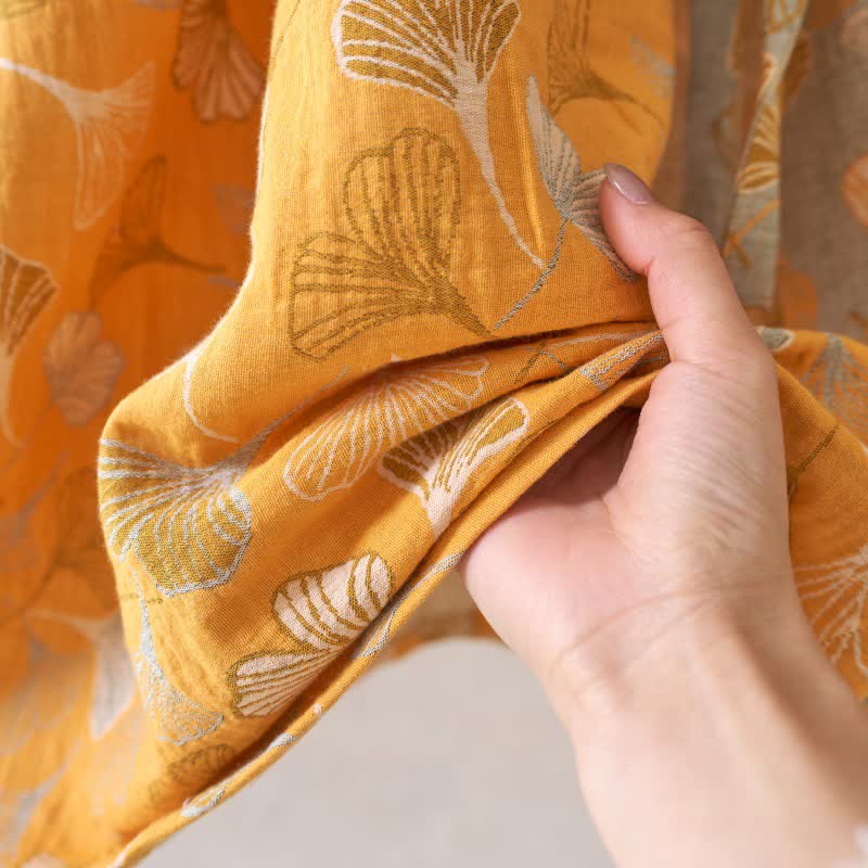 Chemise de nuit en coton à volants et à motif de feuille de ginkgo - image 9