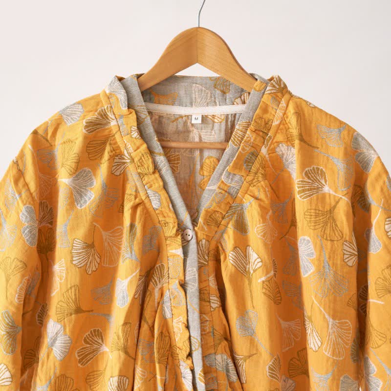 Chemise de nuit en coton à volants et à motif de feuille de ginkgo - image 4