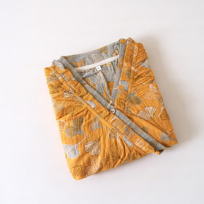 Chemise de nuit en coton à volants et à motif de feuille de ginkgo - image 3