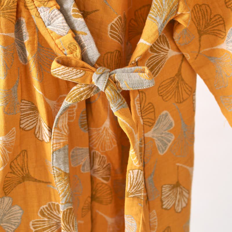 Chemise de nuit en coton à volants et à motif de feuille de ginkgo - image 7