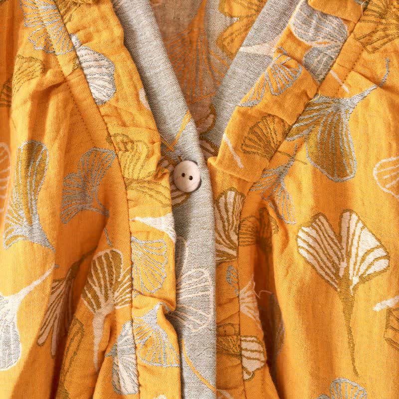 Chemise de nuit en coton à volants et à motif de feuille de ginkgo - image 6