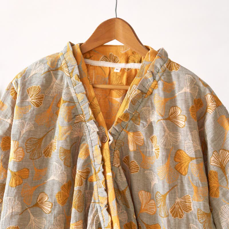 Chemise de nuit en coton à volants et à motif de feuille de ginkgo - image 14