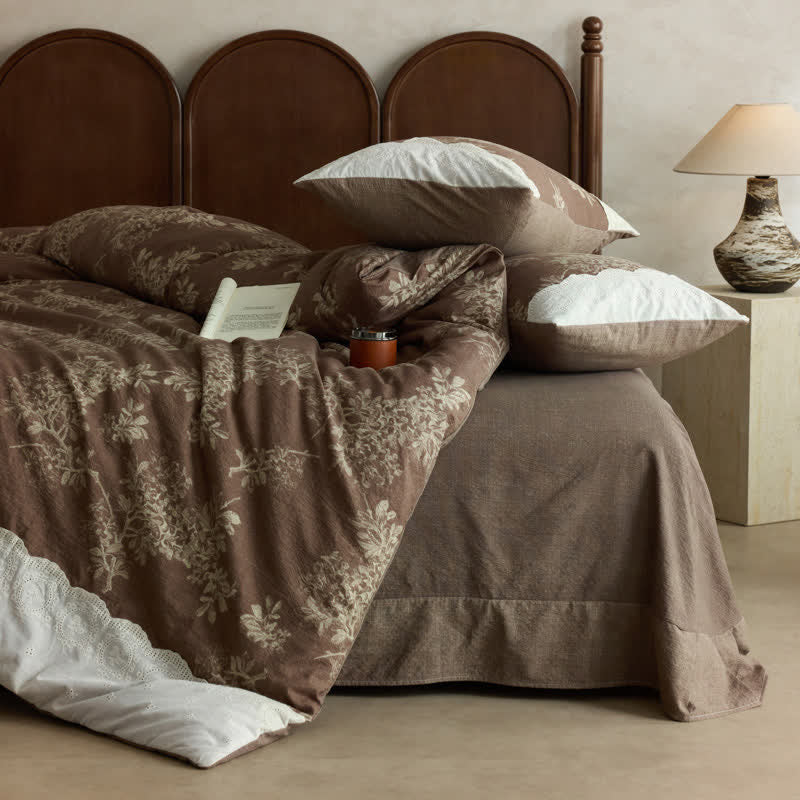 Ensemble de linge de lit rustique en lin mélangé tissé (4 pièces) - image 1