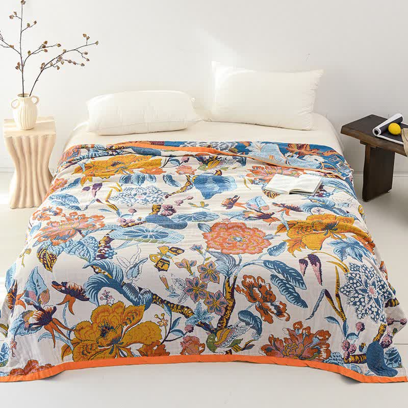 Couette réversible en gaze de coton à motif floral épanoui - 230 cm x 250 cm - image 0