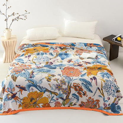 Couette réversible en gaze de coton à motif floral épanoui - 230 cm x 250 cm - image 0