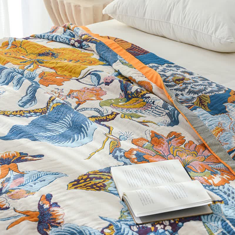 Couette réversible en gaze de coton à motif floral épanoui - image 2