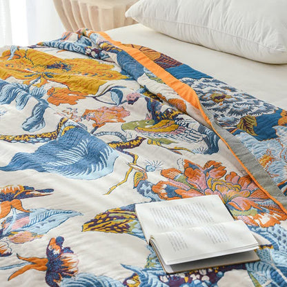 Couette réversible en gaze de coton à motif floral épanoui - image 2