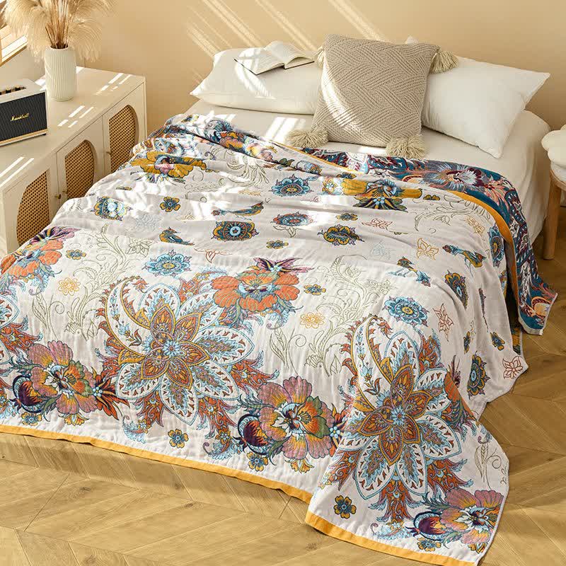 Couette réversible en pur coton à motif floral rétro - image 1